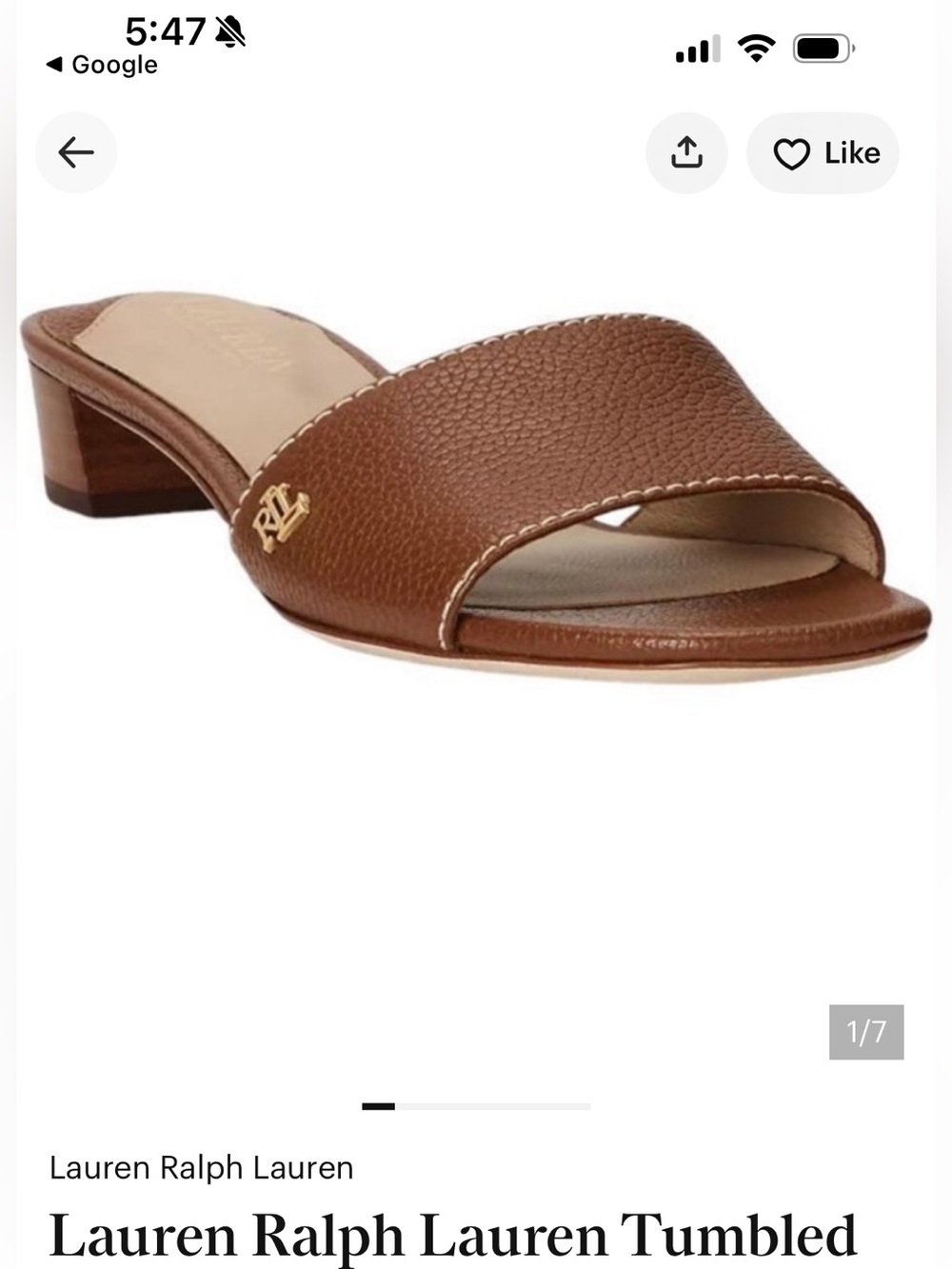 Lauren Ralph Lauren Faye Tumbled Leather Open-Toe Slide with Gold RL Accent - Picture 4 of 7